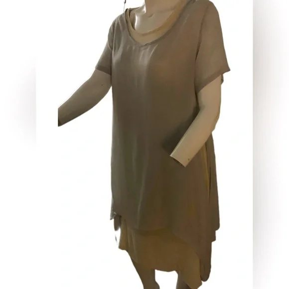 Womens V Neck Short Sleeve Midi Dress Asymmetric Layered Retro Loose Fit Soft . - Picture 5 of 11